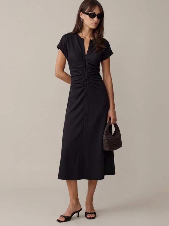 o.p.t Dresses & Skirts - o.p.t. Roxy Ponte Knit Black Ruched Front Midi Dress
